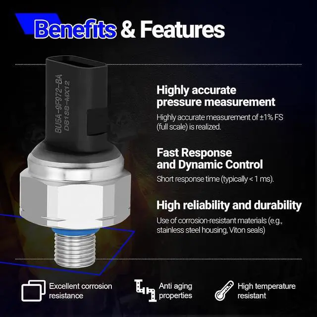 Alt view image 3 of 7 - BU5Z-9F972-B Fuel Injection Pressure Sensor for Ford Mustang Explorer Focus Taurus Lincoln MKZ Navigator Replace# CM-5250 BU5Z-9F972-B BU5A-9F972-CA