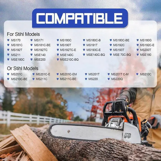 Alt view image 2 of 7 - 3005-008-3913 16 Inch Chainsaw Bar & 2 Chains Combo, 3/8" Pitch .043" Gauge for Stihl 16" Guide Bar MS250, MS180, MS170, MS171, MS192C-E, HT130, HT131, HT250,63PM355