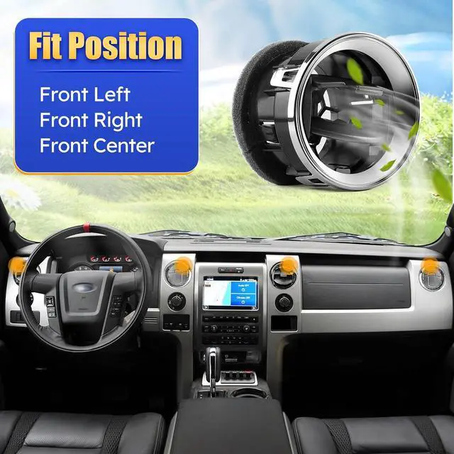 Alt view image 3 of 7 - 9L3Z-19893-CA Dash Board AC Heat Air Vent Duct Louvre for 2009 2010 2011 2012 2013 2014 Ford F150 F-150 Lobo (Chrome & Titanium Tone) 74932 9L3Z19893CA