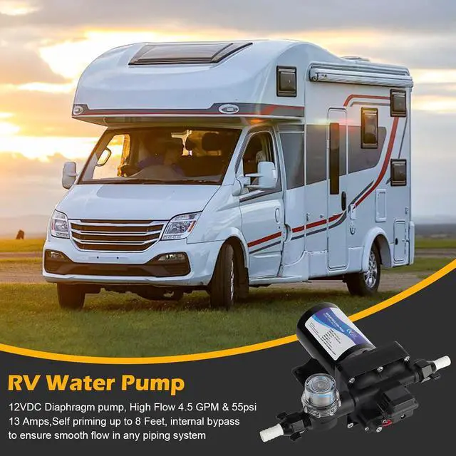 Alt view image 2 of 7 - 4048-153-E75 RV Water Pump, 12V 4.5 GPM, 55 PSI, 13 Amps Multi-Fixture Automatic Demand Pump for RV Caravan Marine Yacht Replaces# 4048153E75S