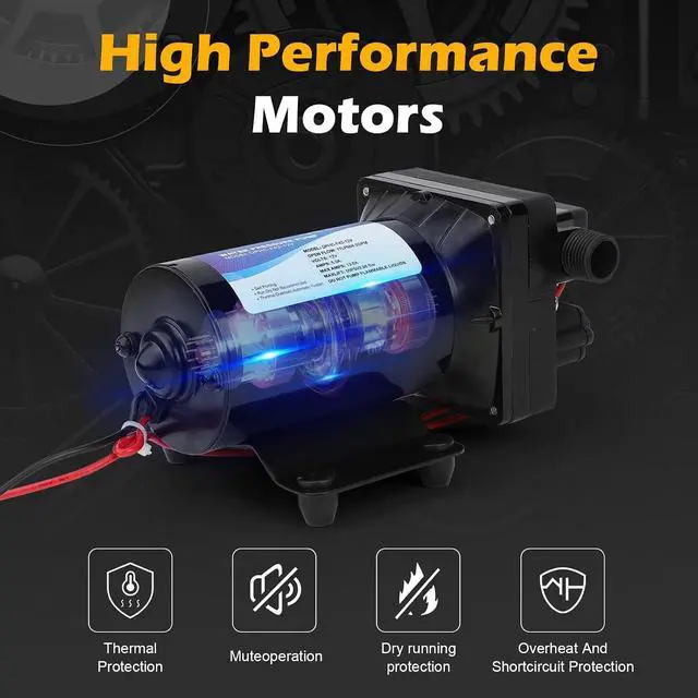 Alt view image 5 of 7 - 4048-153-E75 RV Water Pump, 12V 4.5 GPM, 55 PSI, 13 Amps Multi-Fixture Automatic Demand Pump for RV Caravan Marine Yacht Replaces# 4048153E75S