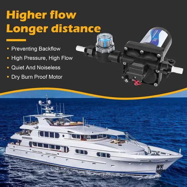 Alt view image 4 of 7 - 4048-153-E75 RV Water Pump, 12V 4.5 GPM, 55 PSI, 13 Amps Multi-Fixture Automatic Demand Pump for RV Caravan Marine Yacht Replaces# 4048153E75S
