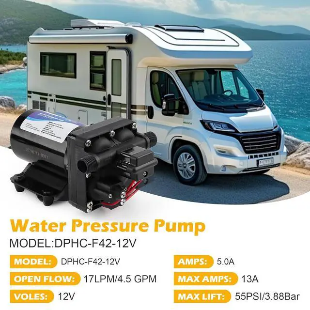 Alt view image 3 of 7 - 4048-153-E75 RV Water Pump, 12V 4.5 GPM, 55 PSI, 13 Amps Multi-Fixture Automatic Demand Pump for RV Caravan Marine Yacht Replaces# 4048153E75S
