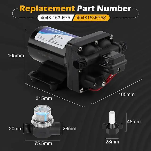 Alt view image 6 of 7 - 4048-153-E75 RV Water Pump, 12V 4.5 GPM, 55 PSI, 13 Amps Multi-Fixture Automatic Demand Pump for RV Caravan Marine Yacht Replaces# 4048153E75S