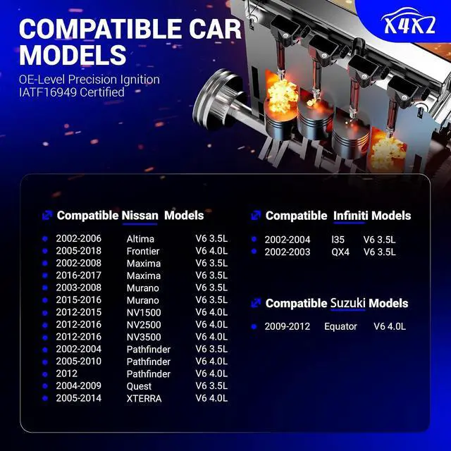 Alt view image 2 of 7 - UF349 Ignition Coil Pack Compatible with Nissan Altima Maxima Murano Frontier Quest XTERRA Pathfinder NV1500 NV2500 NV3500/Infiniti l35 QX4/Suzuki Equator V6 Replaces # C1406 224488J11C (set of 6)