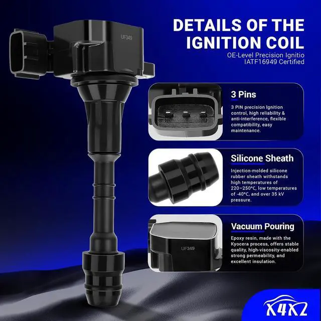 Alt view image 4 of 7 - UF349 Ignition Coil Pack Compatible with Nissan Altima Maxima Murano Frontier Quest XTERRA Pathfinder NV1500 NV2500 NV3500/Infiniti l35 QX4/Suzuki Equator V6 Replaces # C1406 224488J11C (set of 6)