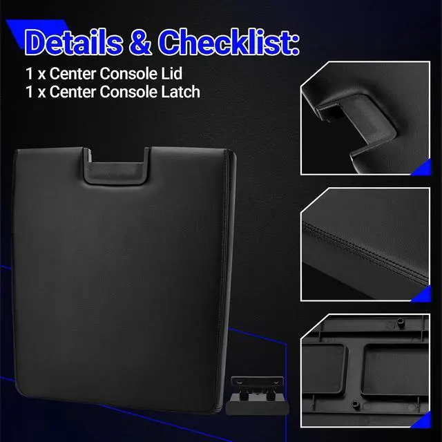 Alt view image 7 of 7 - 20864151 Center Console Lid Kit - Center Console Cover with Latch for 2007-2014 Chevy Silverado, Suburban, Tahoe, Avalanche/GMC Yukon(XL)/Sierra 1500/2500/3500 Replaces# 20864154 20864153 (Black)