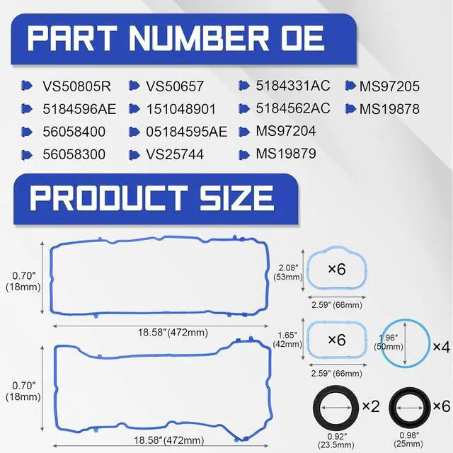 Alt view image 6 of 7 - VS50805R 3.6L Valve Cover Gasket Seal & Intake Manifold Gasket for 2011-2022 Chrysler 200 300 Town&Country, Durango Grand Caravan Journey, Jeep Cherokee, Wrangler, Ram 1500 5184562AC 828604 5184596AE