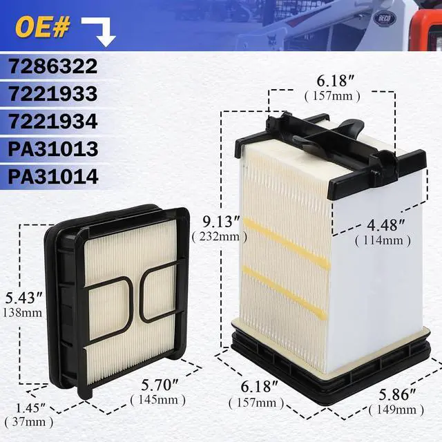 Alt view image 6 of 7 - 7286322 7221933 7221934 Inner & Outer Air Filter For Bobcat Track Loaders T450 T550 T590 T595 T630 T650 T870 Bobcat Skid Steer Loaders S450 S510 S530 S550 S570 S590 S595 S630 S650