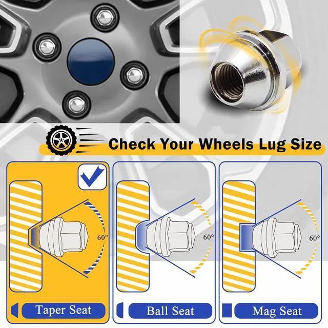 Alt view image 4 of 7 - 20PCS M12*1.5 Lug Nut - 3/4" 19mm Hex 32mm Length - Chrome Factory Style Wheel Nut for 2011-2020 Ford Focus Escape Fusion Fiesta Ranger EcoSport Transit Connect Lincoln MKC MKZ (OEM# 611-303)