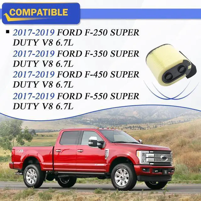 Alt view image 2 of 7 - Engine Air Filter for 2017 2018 2019 Ford F250 F350 F450 F550 with 6.7L V8 Super Duty Powerstroke Diesel Engine FA-1927 HC3Z9601A