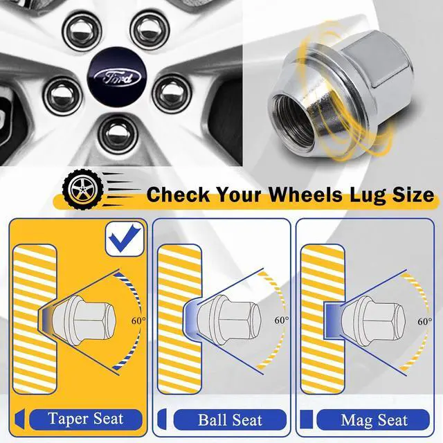 Alt view image 5 of 7 - 20PCS M14*1.5 Lug Nuts - 13/16" 21mm Hex 36mm Length - Chrome Factory Style Wheel Nut for 2015-2021 Ford Mustang Explorer Edge Fusion/Lincoln MKZ MKX Aviator 611-007 ACPZ-1012-D ACPZ-1012-M