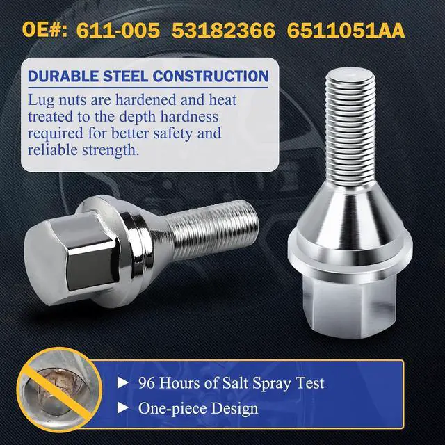 Alt view image 4 of 7 - 611-005 20pcs M12*1.25 Chrome Wheel Lug Bolts,25mm Thread Length 19mm Hex 2.4 inch Length for 14-23 Jeep Cherokee, 18-23 Compass, 15-23 Renegade, 15-17 Chrysler 200, 13-16 Dodge Dart 6511051AA