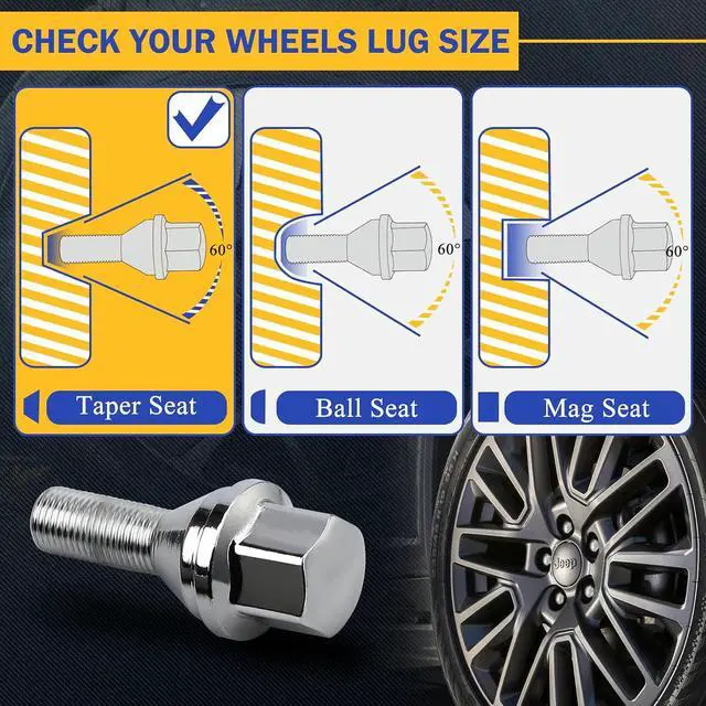 Alt view image 5 of 7 - 611-005 20pcs M12*1.25 Chrome Wheel Lug Bolts,25mm Thread Length 19mm Hex 2.4 inch Length for 14-23 Jeep Cherokee, 18-23 Compass, 15-23 Renegade, 15-17 Chrysler 200, 13-16 Dodge Dart 6511051AA