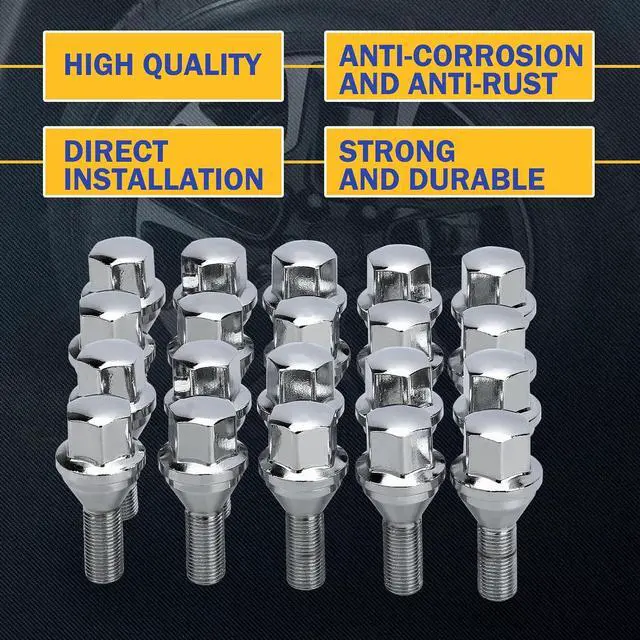 Alt view image 7 of 7 - 611-005 20pcs M12*1.25 Chrome Wheel Lug Bolts,25mm Thread Length 19mm Hex 2.4 inch Length for 14-23 Jeep Cherokee, 18-23 Compass, 15-23 Renegade, 15-17 Chrysler 200, 13-16 Dodge Dart 6511051AA