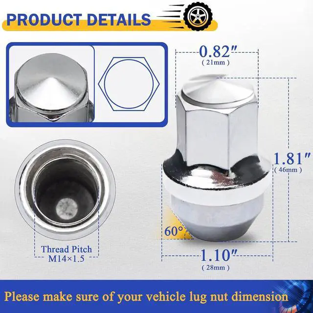 Alt view image 3 of 7 - 611-008 M14*1.5 Chrome Factory Style Lug Nuts for 2015-2023 Ford F-150 Expedition 2015-2022 Lincoln Navigator MKX ACPZ-1012-B