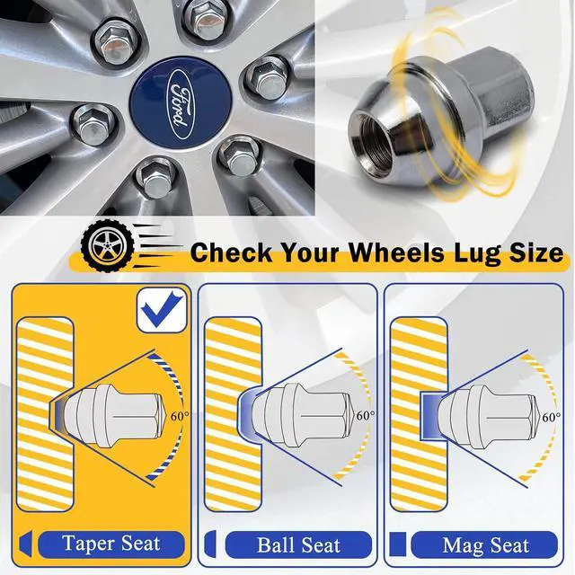 Alt view image 5 of 7 - 611-008 M14*1.5 Chrome Factory Style Lug Nuts for 2015-2023 Ford F-150 Expedition 2015-2022 Lincoln Navigator MKX ACPZ-1012-B