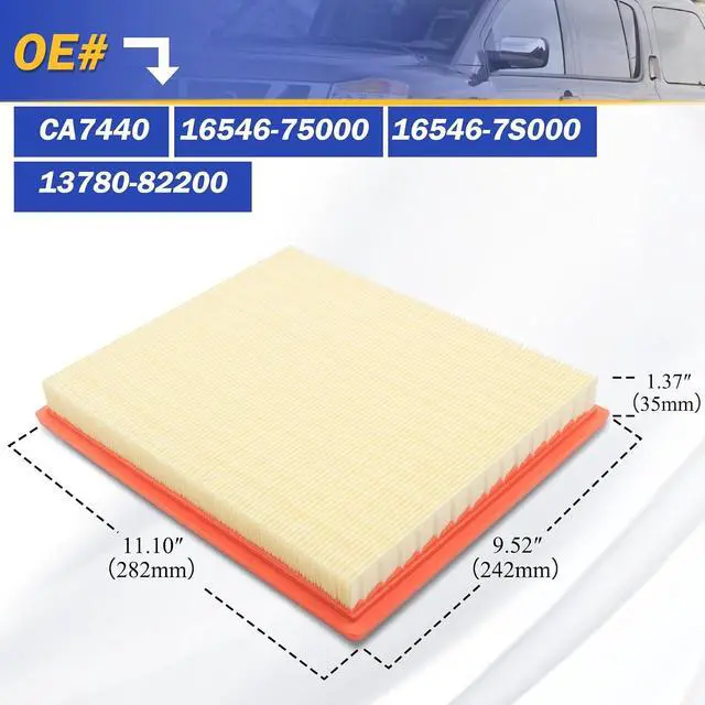 Alt view image 6 of 6 - CA7440 Engine Air Filter for INFINITI QX56 NISSAN Armada Frontier NV1500 NV2500 NV3500 Pathfinder Titan Xterra Jeep Grand Cherokee SUZUKI Equator 16546-7S000
