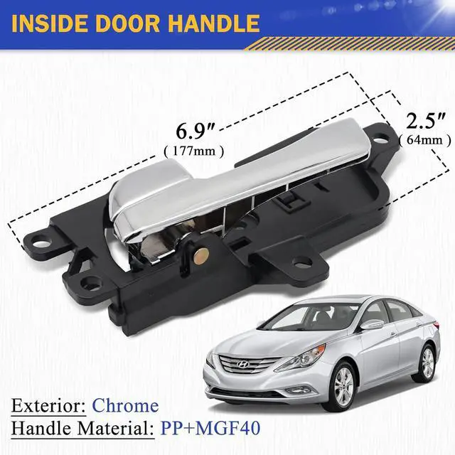 Alt view image 3 of 6 - Chrome Interior Inside Door Handle Front or Rear Left Driver Side for 2011-2015 Hyundai Sonata 826103S010 82610-3S010