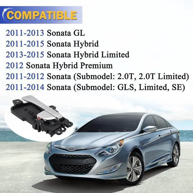 Alt view image 2 of 6 - Chrome Interior Inside Door Handle Front or Rear Left Driver Side for 2011-2015 Hyundai Sonata 826103S010 82610-3S010