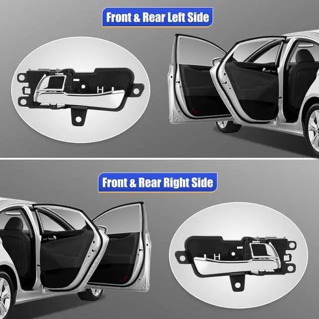 Alt view image 3 of 6 - Interior Inside Chrome Door Handle Front or Rear Left & Right/Driver & Passenger Side Fits for 2011-2015 Hyundai Sonata Replaces 826103S010 82610-3S010 826203S010 82620-3S010