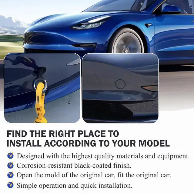 Alt view image 3 of 7 - 1077570-00-D Front Tractive Tow Hook Recovery Towing Hook for 2017-2023 Tesla Model 3 Model Y,Front Bumper Metal Tow Towing Hook Eye Replaces # 107757000D