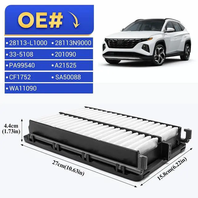 Alt view image 6 of 6 - 28113-L1000 Engine Air Filter for 2020-2025 Hyundai Tucson/Santa Fe/Sonata/Santa Cruz, 2021-2025 Kia Carnival/K5/Sorento/Sportage (Hybrid excluded) Replace# 28113N9000, PA99540, CF1752, WA11090