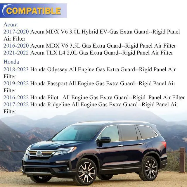 Alt view image 2 of 7 - CA12061 Engine Air Filter for Honda 2016-2022 Pilot 2018-2020 Odyssey 2019-2023 Passport 2017-2022 Ridgeline 2016-2020 Acura MDX 2021-2023 Acura TLX 17220-5J6-A10 XA10486 PA99178