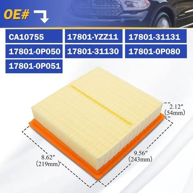 Alt view image 6 of 7 - CA10755 Engine Air Filter for 2010-2022 Toyota Avalon Camry Highlander Sienna Lexus ES350 NX200T NX300 RX350 Dodge Durango Jeep Grand Cherokee 17801-0P050
