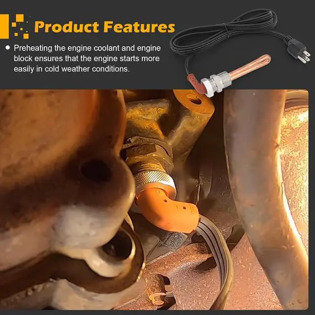 Alt view image 3 of 7 - 3500043 Engine Block Heater with Cover Cap for Ford, Mercury, Lincoln, International, Caterpillar, Detroit Diesel, Hino, Mack, Nissan, 3/4" NPT Thread / 120 Volts / 1000 Watts