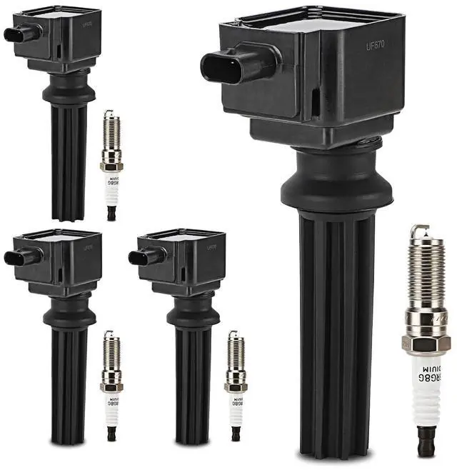 Main image of UF670 Ignition Coil & LTR6BHX Double Iridium Spark Plug for Ford Focus Edge Escape Explorer Fusion Mustang Taurus EcoSport/Jaguar F-Pace XE XF/Lincoln MKC MKT MKZ/Land Rover LR2 Replace# DG546 5C1873