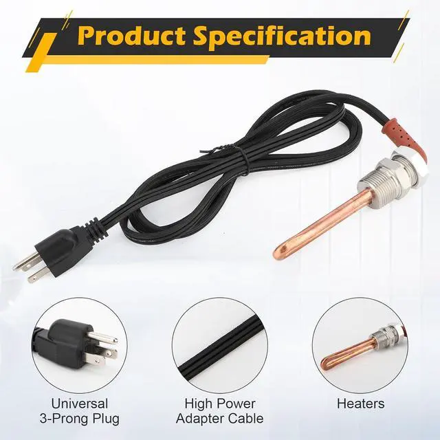 Alt view image 6 of 7 - 3500043 Engine Block Heater with Cover Cap for Ford, Mercury, Lincoln, International, Caterpillar, Detroit Diesel, Hino, Mack, Nissan, 3/4" NPT Thread / 120 Volts / 1000 Watts
