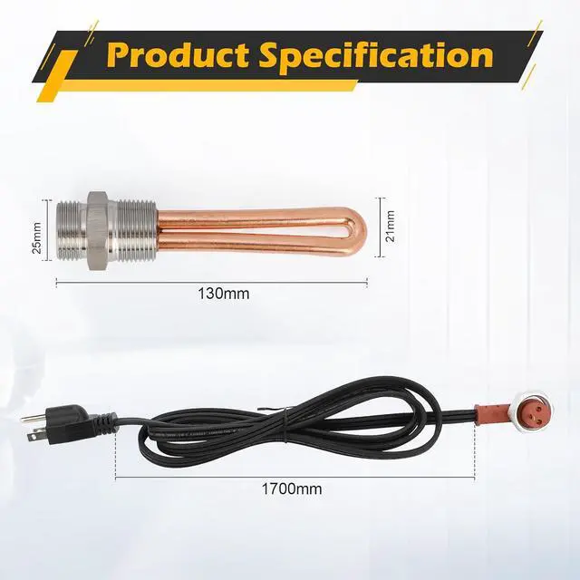 Alt view image 7 of 7 - 3500043 Engine Block Heater with Cover Cap for Ford, Mercury, Lincoln, International, Caterpillar, Detroit Diesel, Hino, Mack, Nissan, 3/4" NPT Thread / 120 Volts / 1000 Watts