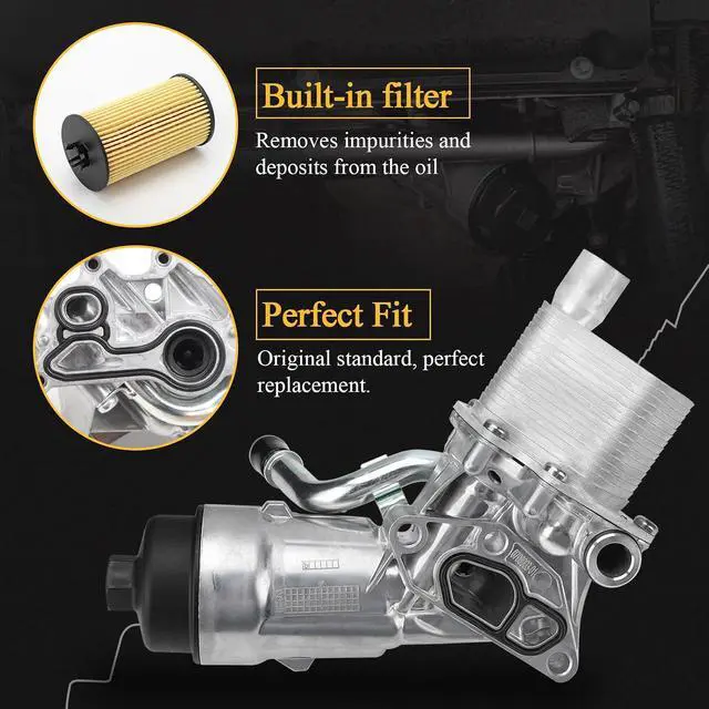 Alt view image 3 of 7 - 55566784 Engine Oil Cooler Filter Housing Assembly Adapter with Filter Insert, Gasket, Cap for Chevy 11-15 Cruze, 15-21 Trax,12-20 Sonic /13-21 Buick Encore 1.4L Turbo Replace# 918-428 55565388
