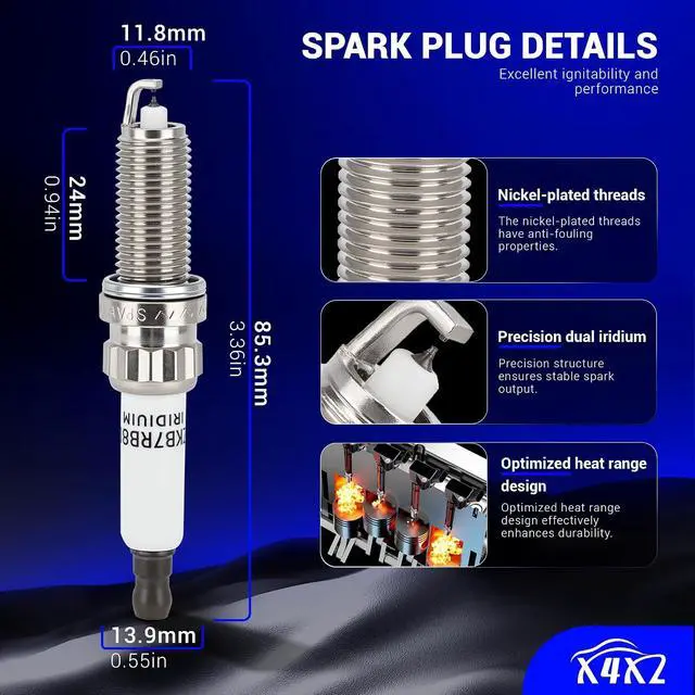 Alt view image 6 of 7 - 97968 Double Iridium Spark Plugs 4PCS Compatible with 2007-2015 Mini Cooper, 2011-2016 Mini Cooper Countryman, 2013-2016 Mini Cooper Paceman Replace# 95770 ILZKBR7B8G