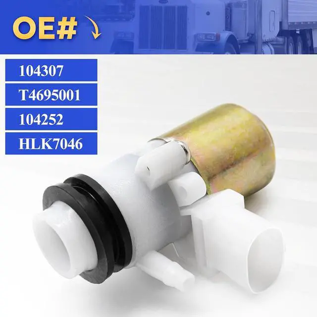 Alt view image 6 of 6 - Windshield Wiper Washer Reservoir Fluid Pump for Truck Kenworth T680 T880 & Peterbilt 320 330 340 365 382 (OEM# T4695001 104252 HLK7046 104307)