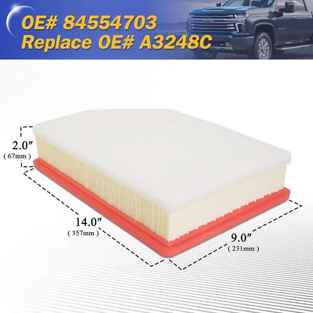 Alt view image 7 of 7 - A3248C 84554703 Engine Air Filter for 2020 2021 2022 2023 Chevy Silverado GMC Sierra 2500 HD 3500 HD 6.6L (Diesel Engine ONLY)