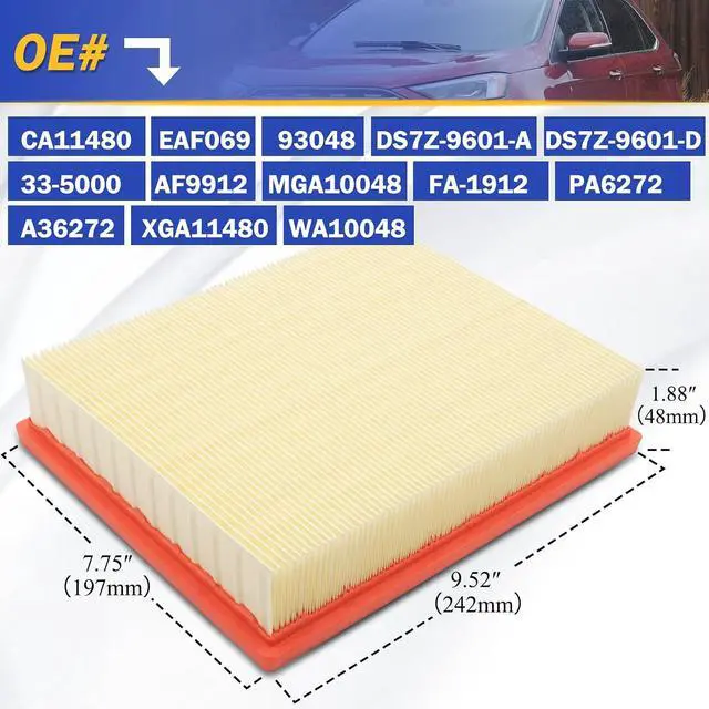 Alt view image 6 of 6 - CA11480 Engine Air Filter for 2013-2022 Ford GT Edge Fusion Lincoln MKX MKZ Nautilus Continental EAF069 DS7Z-9601-A