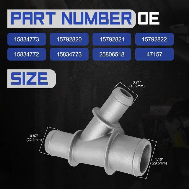 Alt view image 6 of 7 - 15834773 Aluminum Coolant Radiator Hose Connector Y Junction Connector with Clamps for Chevrolet Silverado Suburban GMC Sierra Yukon Cadillac Escalade Replace# 15792820