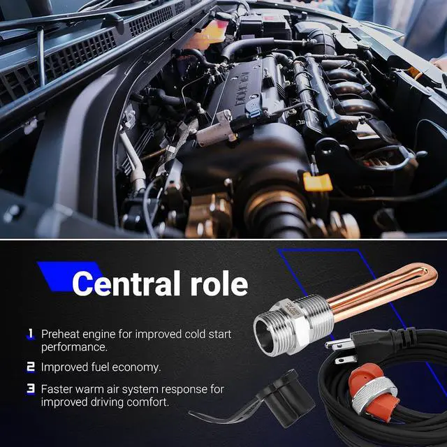 Alt view image 6 of 7 - F7TZ-6A051-AA Engine Block Heater and Cable Cord For 1995-2003 Ford F-250 F-350 7.3L 120V 1000W Replace# F7TZ6A051AA