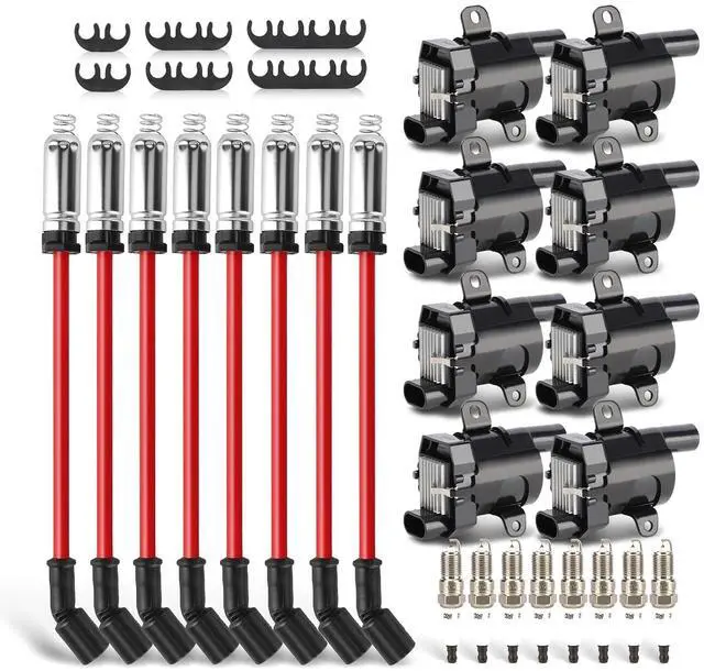 Main image of UF262 Ignition Coils Pack & Double Iridium Spark Plugs & 10.2MM Spark Plug Wires for Chevy Avalanche Express Tahoe Silverado Suburban 1500 2500 3500/GMC Savana Sierra Yukon/Hummer H2 OEM# D585