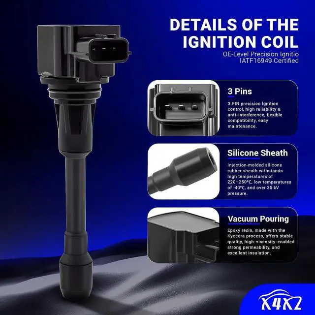 Alt view image 4 of 7 - UF549 Pack of 4 Ignition Coil Packs Fit For 2007-2019 Nissan Altima Versa Sentra Rogue Cube NV200 Pathfinder Infiniti FX50 M56 QX60 QX70 1.6L 1.8L 2.0L 2.5L l4 C1696 5C1753