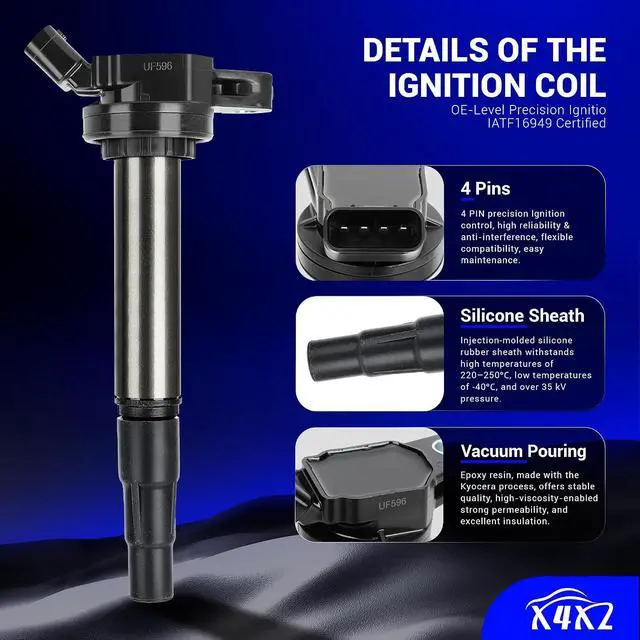 Alt view image 4 of 7 - 4PCS UF596 Ignition Coil Pack For TOYOTA 09-18 Corolla,09-14 Matrix,10-15 Prius,12-17 Prius V,18-19 C-HR/11-17 Lexus CT200h/08-14 Scion xD,2016 iM/09-10 Pontiac Vibe Replaces# UF619 C1714 GN10341
