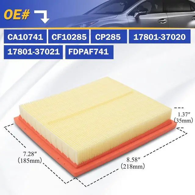 Alt view image 6 of 6 - CA10741 Engine Air Filter for 2011-2018 TOYOTA PRIUS PRIUS PLUG-IN PRIUS V RAV4 LEXUS CT200H NX300H CF10285 17801-37021