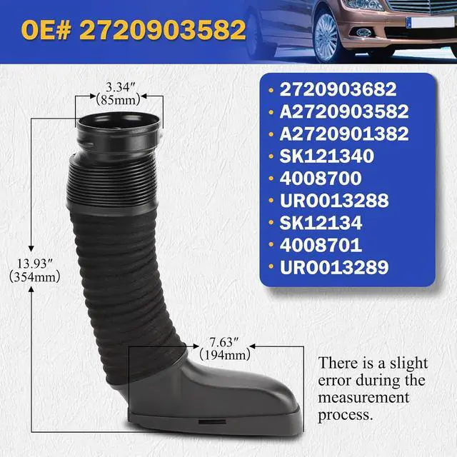 Alt view image 6 of 7 - 2720903582 & 2720903682 Air Intake Inlet Duct Hose Left & Right For Mercedes-Benz C300 C350 E350 W204 W212 Replaces#4008700 4008701 A2720903582 A2720901382
