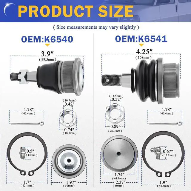 Alt view image 4 of 7 - Zinc-Nickel Alloy Front Upper & Lower Ball Joints for 1999-2008 Chevrolet Silverado 1500 GMC Tahoe Sierra Suburban Yukon Avalanche XL Cadillac Classic Escalade Express 2500 ESV EXT Savana K6540 K6541