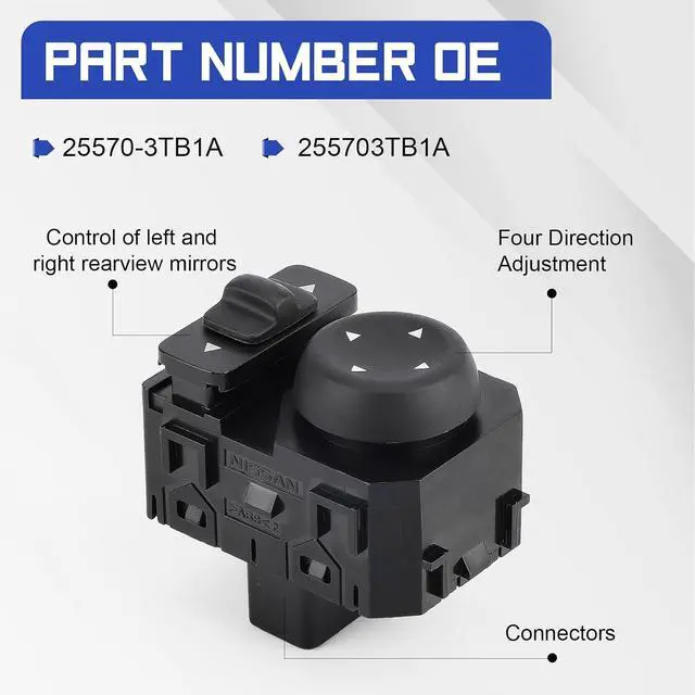 Alt view image 6 of 7 - 25570-3TB1A Door Mirror Switch Assy-Mirror Control Left Side for Nissan Altima Pathfinder Murano Rogue Maxima 2013-2019 Replaces 255703TB1A(Not fit 25570-3TB2A)