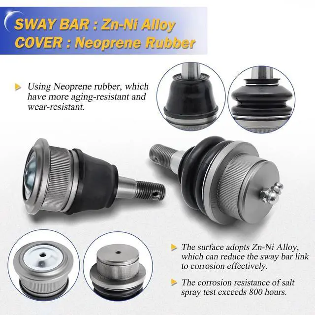 Alt view image 3 of 7 - Zinc-Nickel Alloy Front Upper & Lower Ball Joints for 1999-2008 Chevrolet Silverado 1500 GMC Tahoe Sierra Suburban Yukon Avalanche XL Cadillac Classic Escalade Express 2500 ESV EXT Savana K6540 K6541