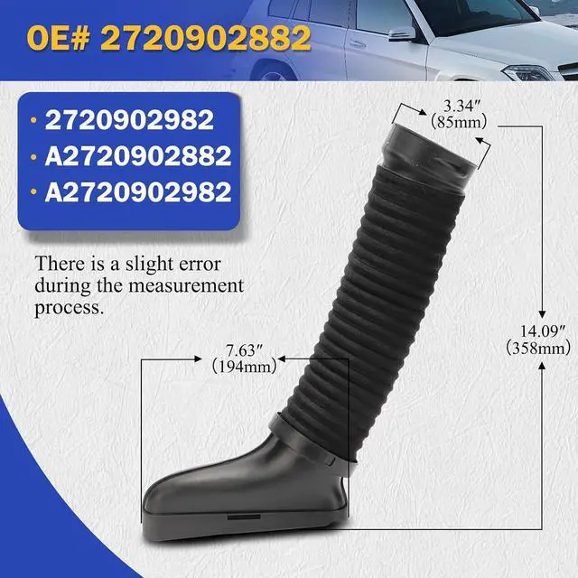 Alt view image 5 of 6 - 2720902882 2720902982 Air Intake Inlet Duct Hose Left & Right For 2010-2012 Mercedes-Benz GLK350 Base 4Matic 3.5L Replaces# A2720902882, A2720902982