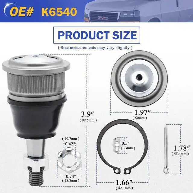 Alt view image 3 of 7 - K6540 Zinc-Nickel Alloy Front Upper Suspension Ball Joint for Chevrolet Silverado 1500 GMC Tahoe Sierra Suburban Yukon Avalanche XL Cadillac Classic Escalade Express 2500 ESV EXT Savana